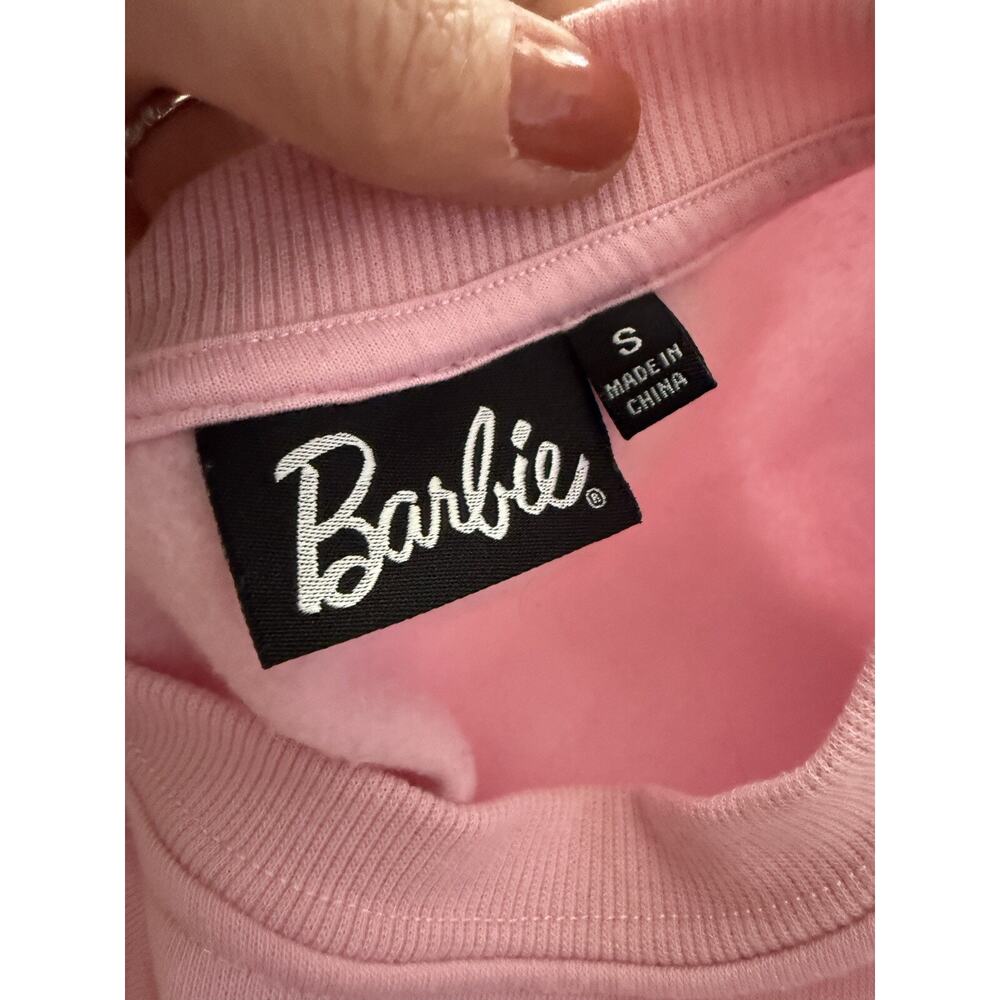 Pink Malibu Barbie Sweatshirt Blue Denim Logo Women’s Size S Oversized - Picture 3 of 9